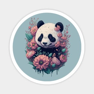 Cute Panda bear with florals and foliage t-shirt design, apparel, mugs, cases, wall art, stickers, travel mug Magnet